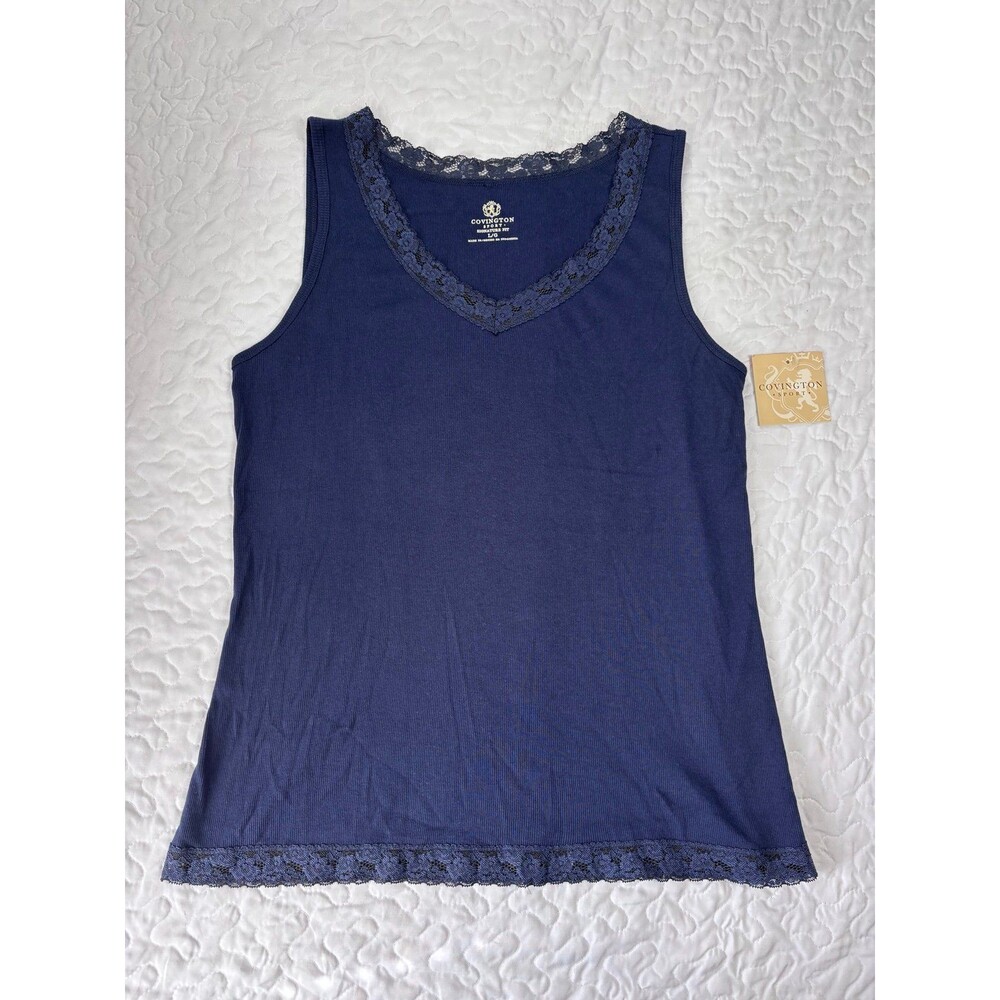 Covington Sport Navy Blue Sport Fit Lace Ribbed 100% Cotton Tank Top size large